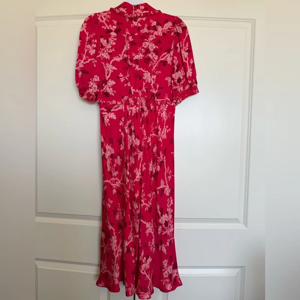 ME+EM 2 Modern Botanical Print Midi Dress Raspberry Red EUC Floral Short Sleeve - Picture 10 of 16